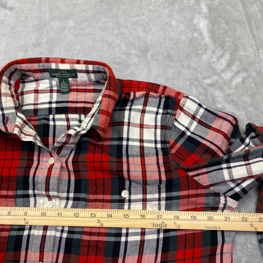 LRL Lauren Jeans‎ Co Ralph Lauren Plaid Flannel Shirt Red Long Sleeve Top Size L - Picture 3 of 7